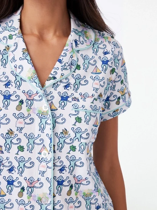 Roller Rabbit Charleston Monkey Polo Pajamas Size XSAQUA / XS - Picture 3 of 3